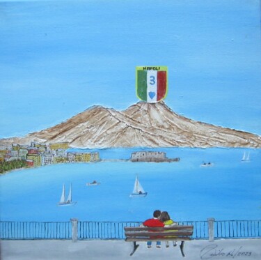 Painting titled "VESUVIO  3° SCUDETTO" by Alfredo Troilo, Original Artwork, Oil Mounted on Wood Stretcher frame