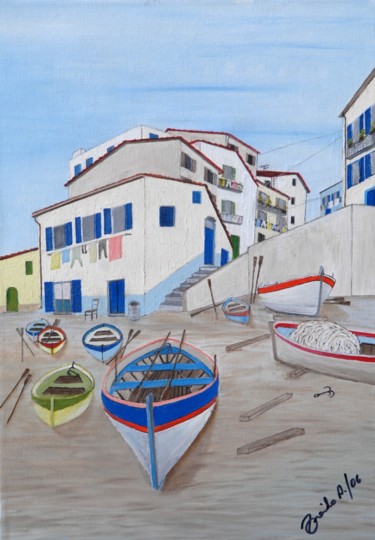 Painting titled "PAESAGGIO MEDITERRA…" by Alfredo Troilo, Original Artwork, Oil Mounted on Wood Stretcher frame