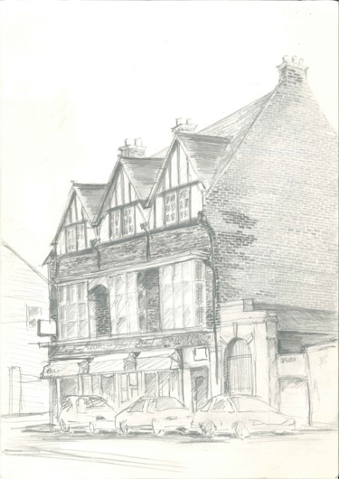 Dessin intitulée "Pub at Hackney stre…" par Algis, Œuvre d'art originale
