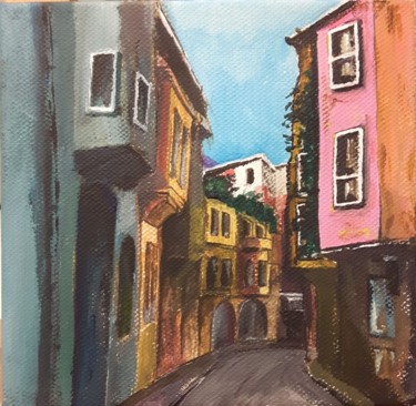 Painting titled "Holiday street" by Algis, Original Artwork, Acrylic