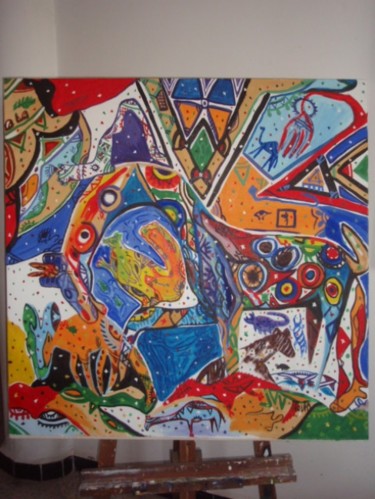 Painting titled "100_100cm acrylique" by Toufa Alharah, Original Artwork