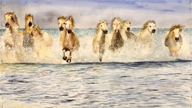 Картина под названием "wild horses" - Ali Ahmadi, Подлинное произведение искусства, Акварель