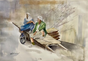 Картина под названием "Porters Break" - Ali Ahmadi, Подлинное произведение искусства, Акварель