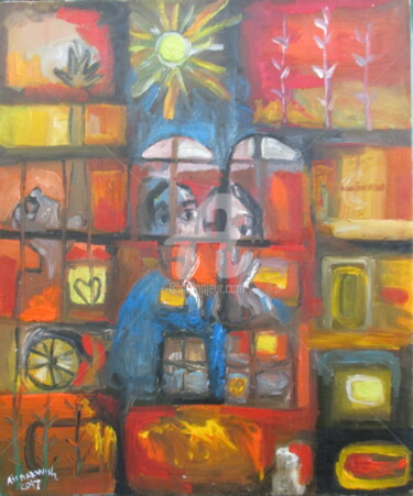 Peinture intitulée "AMOUR DERRIÈRE LA F…" par Ali Darwish, Œuvre d'art originale, Huile