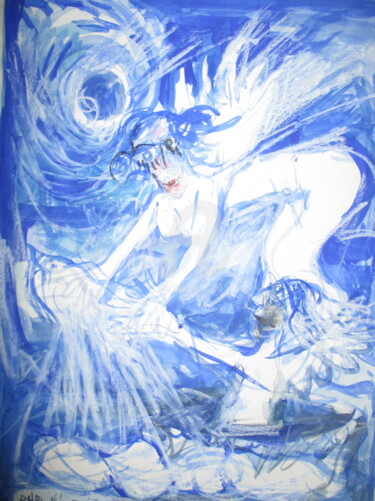 Peinture intitulée "L'ange de la lune b…" par Ali Darwish, Œuvre d'art originale, Aquarelle