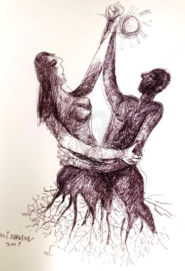 Dessin intitulée "AMOUR ET SOLEIL" par Ali Darwish, Œuvre d'art originale, Stylo à bille