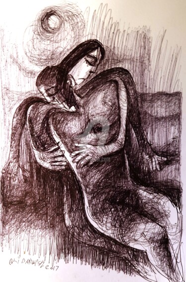 Dessin intitulée "DOUCEUR" par Ali Darwish, Œuvre d'art originale, Stylo à bille