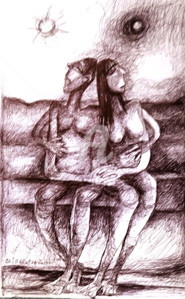 Dessin intitulée "ESPOIR D'AMOUR" par Ali Darwish, Œuvre d'art originale, Stylo à bille