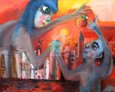 Peinture intitulée "ADAM ET EVE" par Ali Darwish, Œuvre d'art originale, Huile