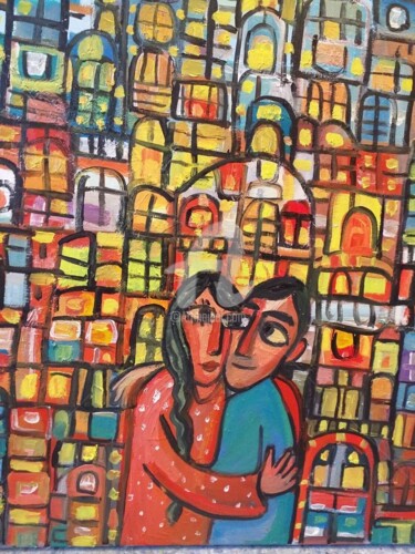 Peinture intitulée "Amour à la fenêtre" par Ali Darwish, Œuvre d'art originale, Huile