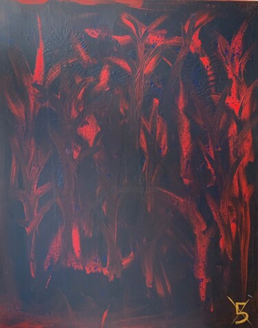 Schilderij getiteld "BLACK ROSES" door Ali Kasap, Origineel Kunstwerk, Acryl Gemonteerd op Frame voor houten brancard