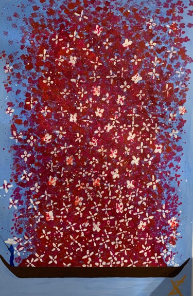 Painting titled "FLOWER RAIN" by Ali Kasap, Original Artwork, Acrylic Mounted on Wood Stretcher frame