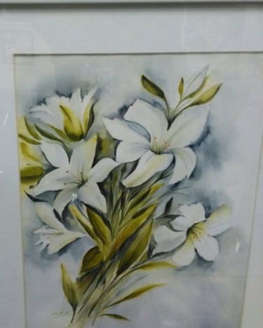 Painting titled "white flowers" by Nasim Khalaj, Original Artwork, Watercolor