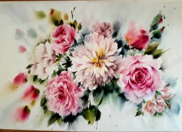 Painting titled "flowers" by Nasim Khalaj, Original Artwork, Watercolor