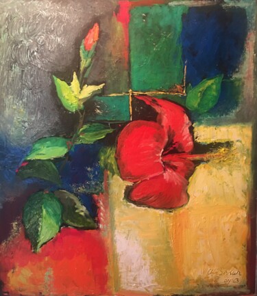 Painting titled "Japonise Rose" by Ali Serdar Erdurmaz, Original Artwork, Acrylic Mounted on Wood Stretcher frame