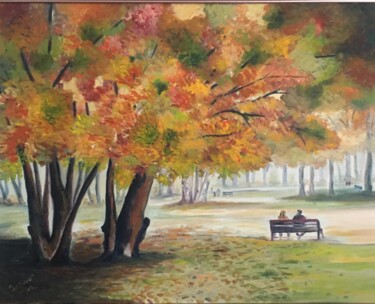 Malarstwo zatytułowany „Fall in the park” autorstwa Ali Serdar Erdurmaz, Oryginalna praca, Akryl Zamontowany na Drewniana ra…
