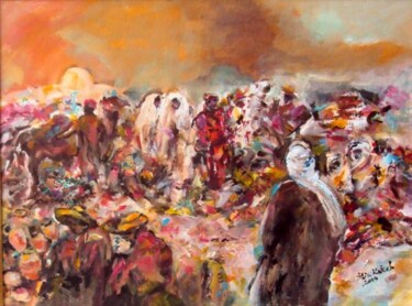 Painting titled "Le souk" by Alia Kateb, Original Artwork, Oil