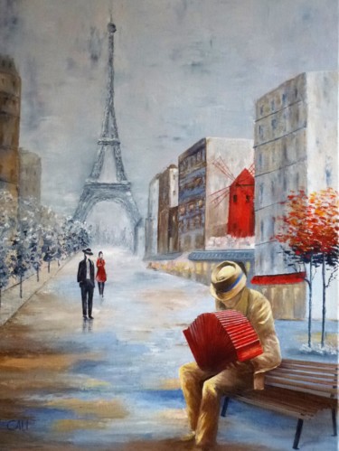 Painting titled "Paris: sur le banc" by Alice Capelli, Original Artwork, Oil