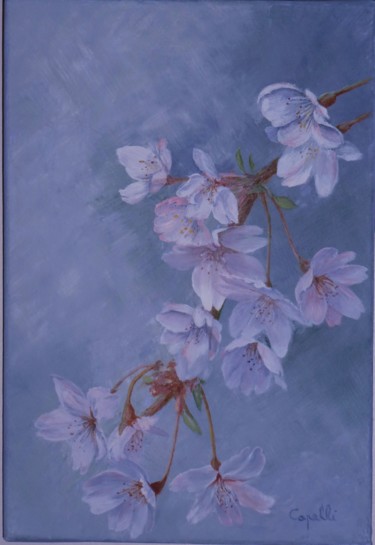 Schilderij getiteld "Prunus en fleurs" door Alice Capelli, Origineel Kunstwerk, Olie