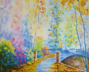 Painting titled "Le petit pont" by Alice Capelli, Original Artwork, Oil
