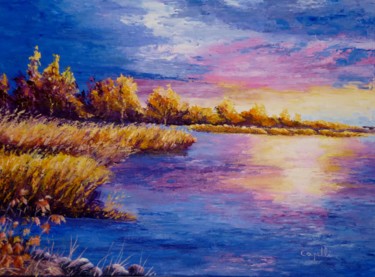 Painting titled "Soleil d'automne" by Alice Capelli, Original Artwork, Oil