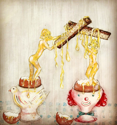 Peinture intitulée "Bataille de mouille…" par Alice Dourlen, Œuvre d'art originale, Acrylique