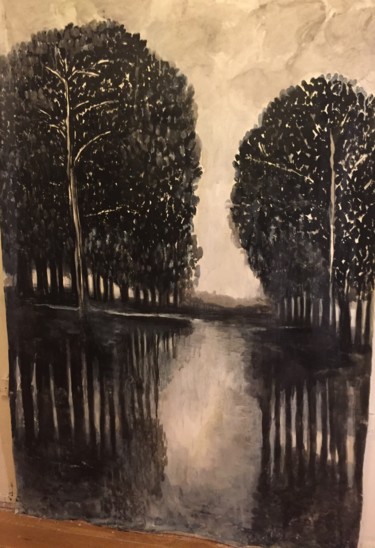 Painting titled "ARBRES ET REFLETS" by Alice Guillot-Michel, Original Artwork, Acrylic