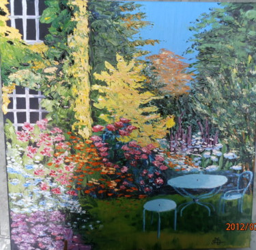 Peinture intitulée "jardin-couteau-chri…" par Alice Queffelec, Œuvre d'art originale, Huile