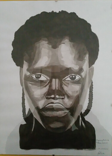 Drawing titled "Africaine" by Alice Queffelec, Original Artwork, Ink Mounted on Cardboard