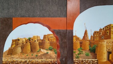 Painting titled "Fort de Jaisalmer.j…" by Alice Queffelec, Original Artwork, Oil