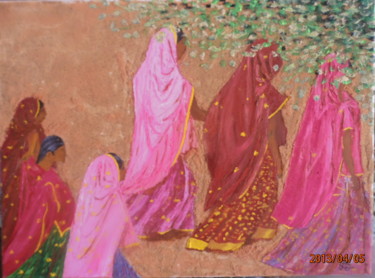 Peinture intitulée "saris-40x30-couteau…" par Alice Queffelec, Œuvre d'art originale, Huile