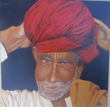 Peinture intitulée "turban-30x30-huile-…" par Alice Queffelec, Œuvre d'art originale, Huile