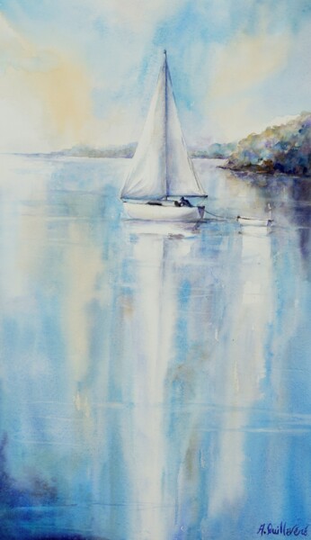Pintura intitulada "vers l'horizon" por Alice Quillévéré, Obras de arte originais, Aquarela