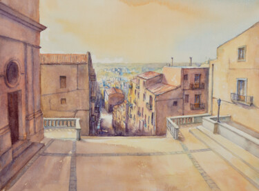 Painting titled "Sur les hauteurs de…" by Alice Quillévéré, Original Artwork, Watercolor