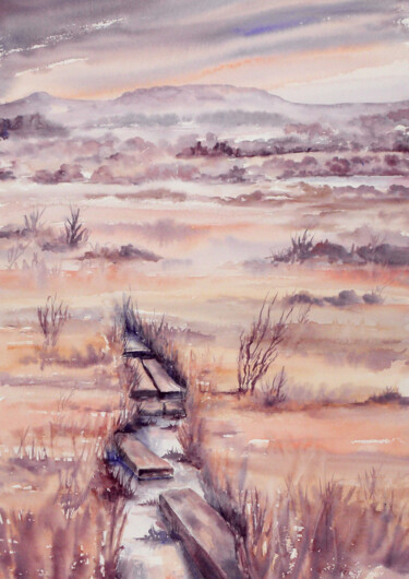 Painting titled "le sentier dans les…" by Alice Quillévéré, Original Artwork, Watercolor