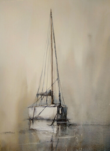 Peinture intitulée "voilier dans la bru…" par Alice Quillévéré, Œuvre d'art originale, Aquarelle