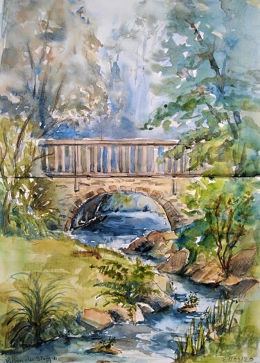 Painting titled "Croquis au vallon d…" by Alice Quillévéré, Original Artwork, Watercolor