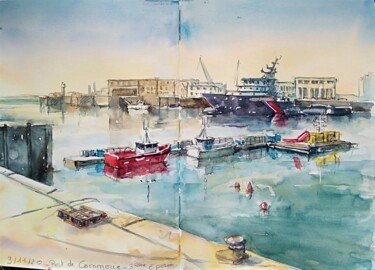 Peinture intitulée "Croquis-Port de Com…" par Alice Quillévéré, Œuvre d'art originale, Aquarelle