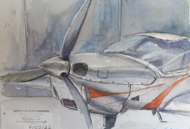 Painting titled "Croquis-Aéroclub de…" by Alice Quillévéré, Original Artwork, Watercolor