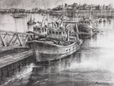Dibujo titulada "Concarneau, port de…" por Alice Quillévéré, Obra de arte original, Carbón