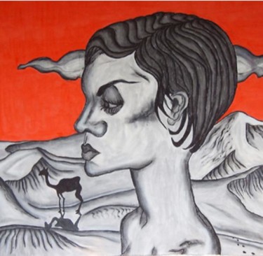 Pittura intitolato "Profilo nel deserto…" da Alice Castellani, Opera d'arte originale