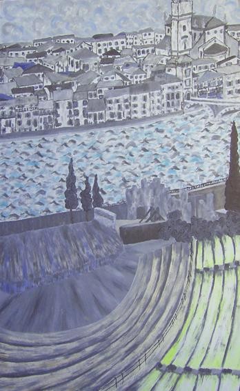 Pittura intitolato "Città romana, fiume…" da Alice Castellani, Opera d'arte originale