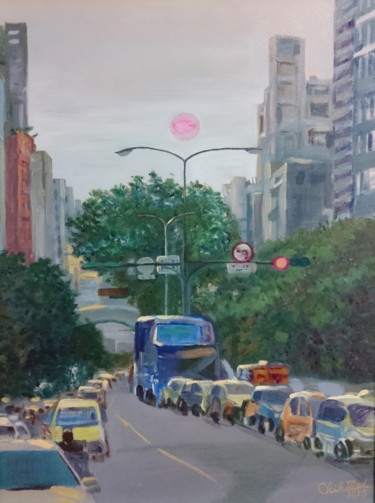 Pintura intitulada "pink-sunset.jpg" por Chih-Mei Chiu, Obras de arte originais, Óleo