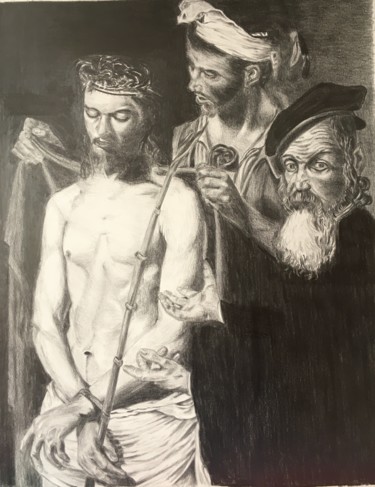 Painting titled "Ecce homo" by Hakan Oğuz, Original Artwork, Charcoal
