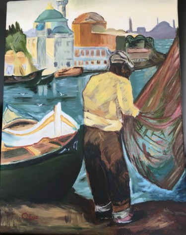Картина под названием "Fisherman" - Hakan Oğuz, Подлинное произведение искусства, Масло