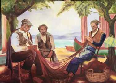 Ζωγραφική με τίτλο "Fishermen" από Hakan Oğuz, Αυθεντικά έργα τέχνης, Λάδι