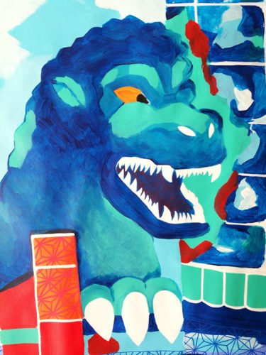 Ζωγραφική με τίτλο "Tokyo Godzilla Kake…" από Alice Maynard, Αυθεντικά έργα τέχνης, Ακρυλικό