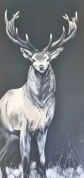 Peinture intitulée "Cerf" par Kent, Œuvre d'art originale, Gouache