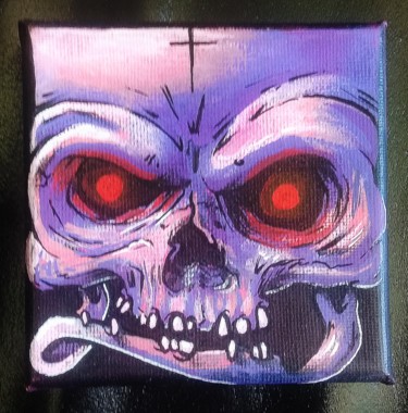 Painting titled "Mini skull Kent" by Kent, Original Artwork, Gouache