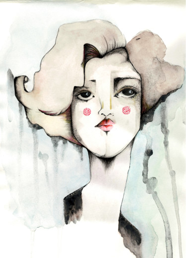 「Sad Girl」というタイトルの絵画 Magali Busquetによって, オリジナルのアートワーク, 水彩画